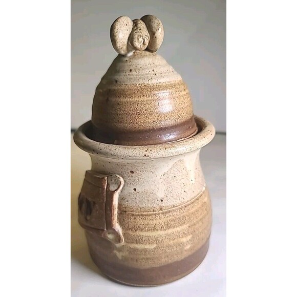 Wagner Village Pottery Glazed Honey Pot and Wooden Dipper Hand Made Signed - Picture 9 of 9